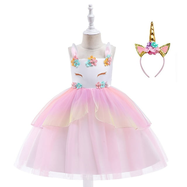 Kids Girls Unicorn Tulle Dress Princess Bridesmaid Birthday Party ...