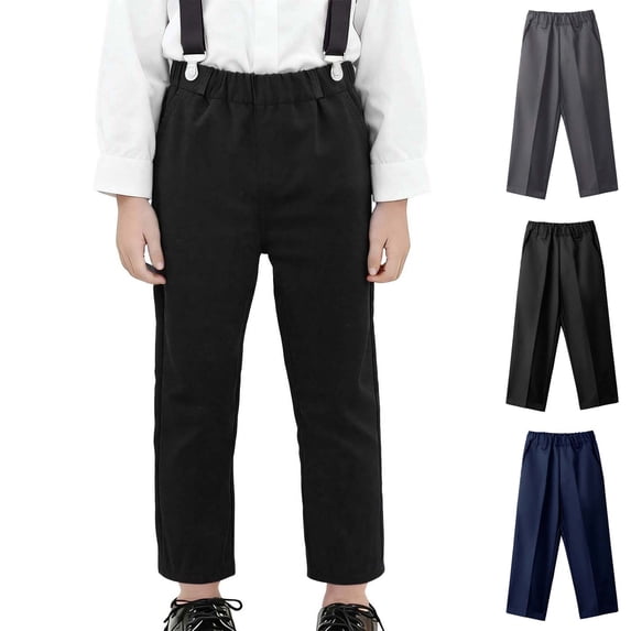 Kids Girls Uniform Pants Adjustable Waist Dress Pants with Pockets Slim Fit Trousers 6-7 Years