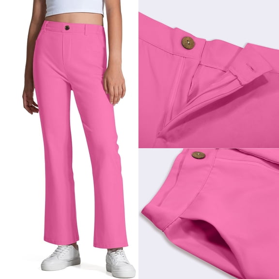 Kids Girls Uniform Pants Skinny Pants Kids Dress Pants With Pockets Flare Leg Pants Pink Pants Back To School Clothes Kids Tween Girl Clothing 9-10 Years