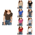 thumbnail image 1 of Kids Girls V-Neck Ribbed Tops, Form-Fitting Short Sleeve Tees, Soft Knit T-Shirts for Girls, Fashion Casual Tops for All Seasons, 1 of 4
