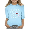 thumbnail image 1 of Kids Girls Valentines Day Shirt 3/4 Sleeve Fashion Letter Print Tee Top Casual Round Neck Oversized Pullover Tops Graphic Tees Summer Clothing Light Blue 3-4 Years, 1 of 4