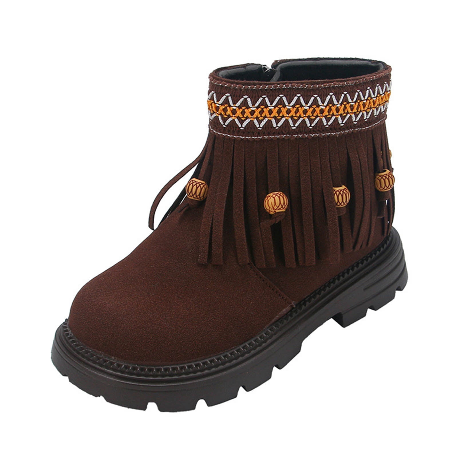 Ankle Boots Girls Tassel Boots Kids Girls Tassel Fringe Ankle Boots Suede, Round Toe, Side Zipper,  Non-Slip Flat Heel Sizes