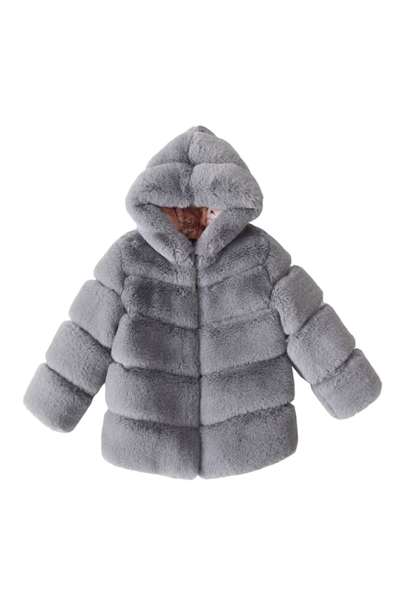 Kids Girls Warm Hooded 𝐅aux Fu𝐫 𝐅𝐥eece Jacket Coat Thick Furry Fuzzy Jacket Outerwear Toddler Girls Winter Coats Soild Jackets Warm Hooded