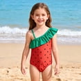 thumbnail image 1 of Kids Girls Watermelon Swimsuit One Piece – Off Shoulder Ruffle Bathing Suit with Polka Dot Print – UPF 50+ Sun Protection Swimwear for Little Kids 2T 3T 4T 5 6 7,Size 5 T, 1 of 9