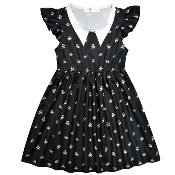 Kids Girls Black Casual Dresses Ruffle Sleeve 4-8Y