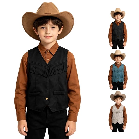 Kids Girls Western Vest Sleeveless Tassel Vest Halloween Cowboy Costume For Boys For Kids Western Outfit 3-12 Years