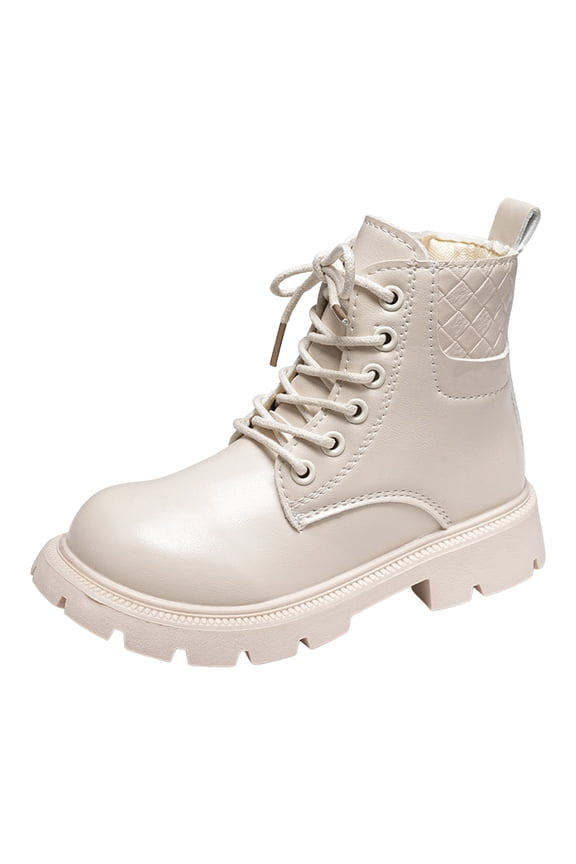 Kids Girls White Combat Boots Toddler Non Slip Platform Ankle Riding Booties Lace Up Walking Shoes