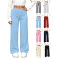 thumbnail image 1 of Kids Girls Wide Leg Stretch Pants Elastic Waist Straight Leg Casual Athletic Long Pants Versatile, 1 of 9