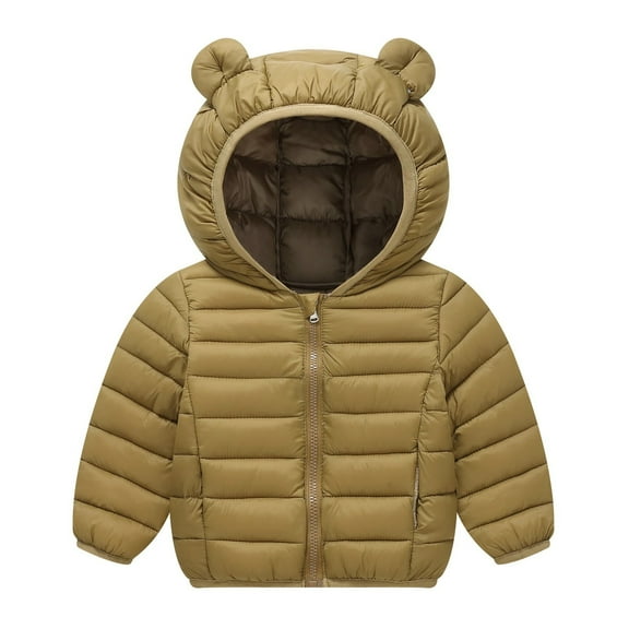 Kids Girls Winter Coat Cute Bear Ears with Hoods Long Sleeve Light Puffer Padded Coat Kids Winter Warm Outwear Jacket Coat