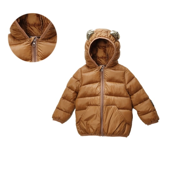Kids Girls Winter Coat Puffer Jacket Boys Full-Zip Long Sleeve Windproof Down Jacket Warm Bear Hooded Outdoor Coats Kids Boy Jacket 4-5 Years