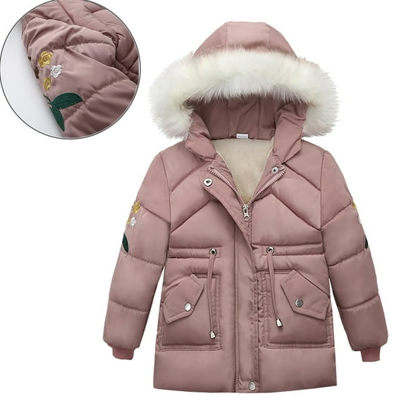 Kids Girls Winter Coats Puffer Jacket Full-Zip Long Sleeve Windproof Down Jacket Hooded Jackets Kids Winter Coat 6-7 Years