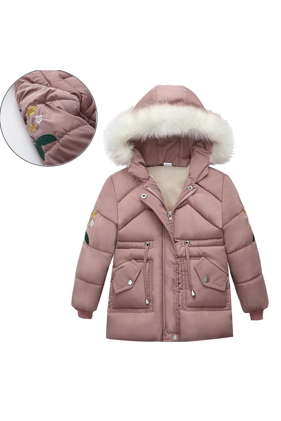 Kids Girls Winter Coats Puffer Jacket Full-Zip Long Sleeve Windproof Down Jacket Hooded Jackets Kids Winter Coat 6-7 Years