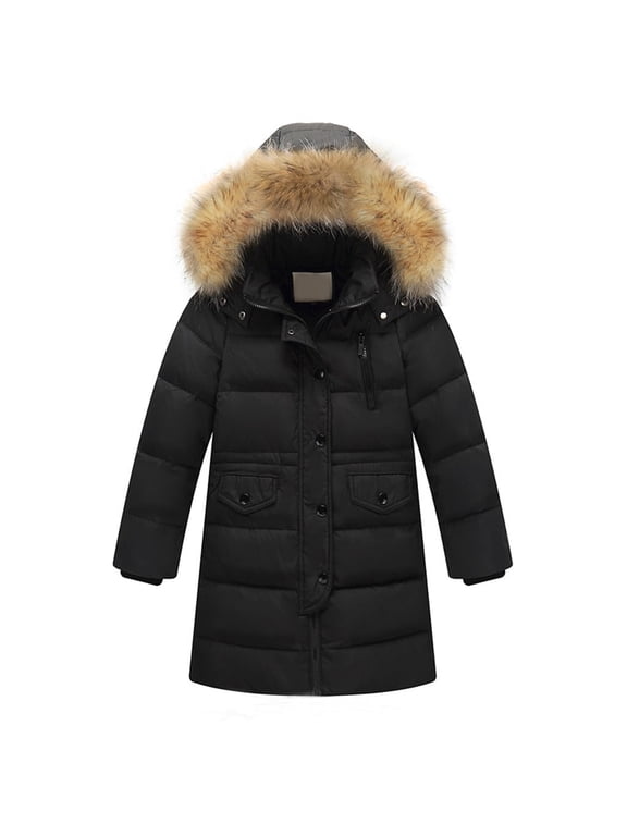 Kids Girls Winter Hooded Down Coat Jacket Padded Overcoat Simple Dailywear