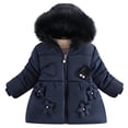 thumbnail image 1 of Kids Girls Winter Puffer Coat, Dark Blue Fleece Lined Hooded Jacket for Kids with Faux Faux Fur Trim,Size 5 T, 1 of 9