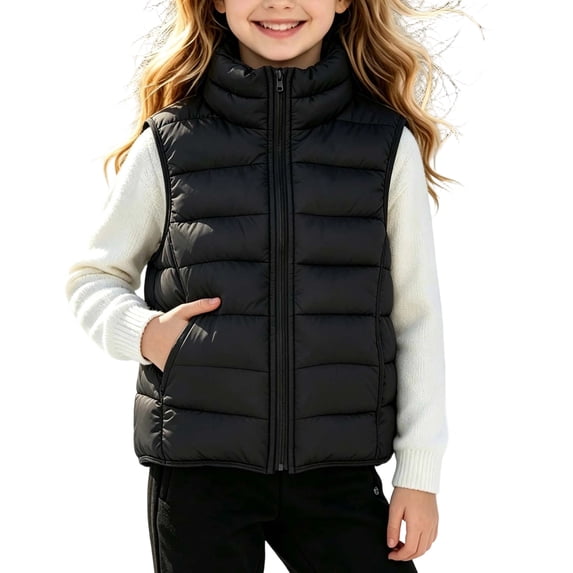 Kids Girls Winter Puffer Vest Lightweight Sleeveless Jacket Kids Boys Girls Quilted Vest Stand Collar Zip Up Lightweight Padded Gilet for 7-15 Years Old Fall Winter School Daily Wear