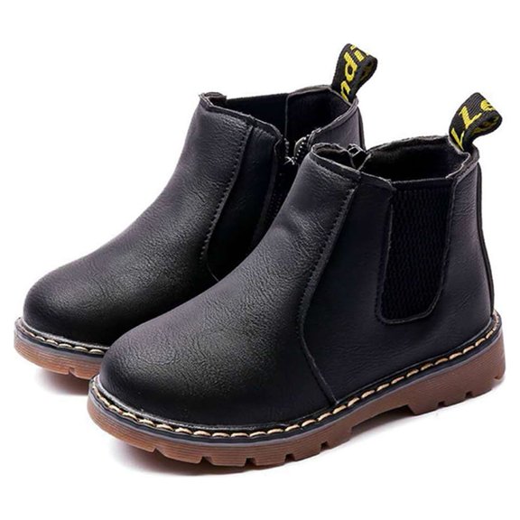 Kids Girls Winter Round Toe Zipper Chunky Chelsea Ankle Boots Low Heel Slip On Dress Booties (Toddler/Little Kid)