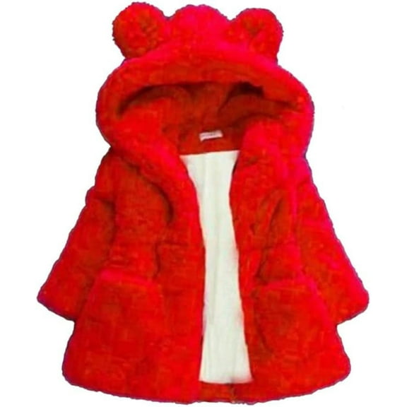 Kids Girls Winter Warm Coats Jacket Clothes Outwear Overcoat Ear Hooded Faux Fur Thicken Fleece Toddler