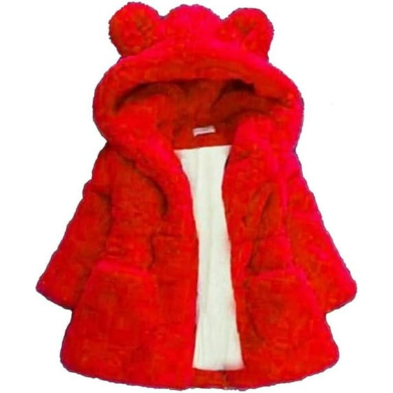 Kids Girls Winter Warm Coats Jacket Clothes Outwear Overcoat Ear Hooded Faux Fur Thicken Fleece Toddler