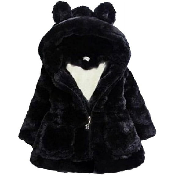 Kids Girls Winter Warm Coats Jacket Clothes Outwear Overcoat Ear Hooded Faux Fur Thicken Fleece Toddler