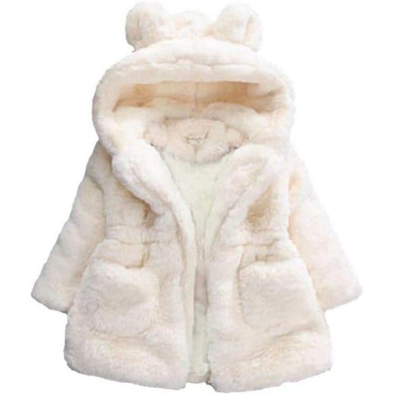 Kids Girls Winter Warm Coats Jacket Clothes Outwear Overcoat Ear Hooded Faux Fur Thicken Fleece Toddler