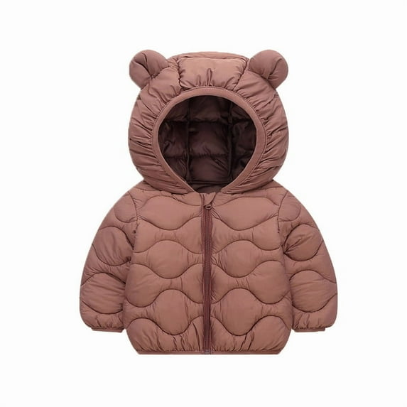 Kids Girls Winter Warm Coats Jacket Clothes Outwear Overcoat Hooded Thicken Fleece Toddler Coffee 2-3 Years