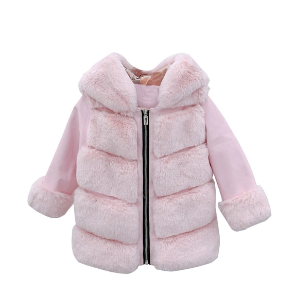 Kids Girls Zip up Faux Fur Coat with Hood Winter Thick Warm Fleece Fuzzy Hooded Jacket Toddler Boys Cute Outerwear Coats