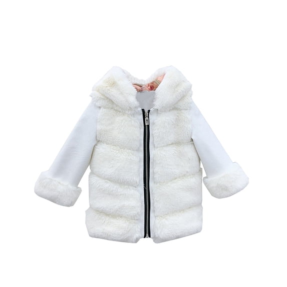 Kids Girls Zip up Faux Fur Coat with Hood Winter Thick Warm Fleece Fuzzy Hooded Jacket Toddler Boys Cute Outerwear Coats