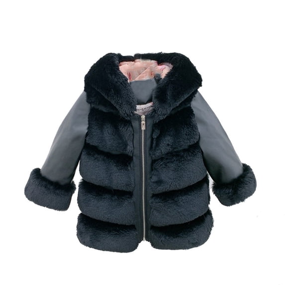 Kids Girls Zip up Faux Fur Coat with Hood Winter Thick Warm Fleece Fuzzy Hooded Jacket Toddler Boys Cute Outerwear Coats