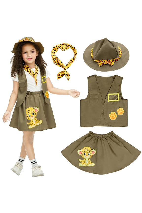 Kids Girls Zoo Keeper Costume Explorering Kit with Safari Vest & Hat 3T 4T