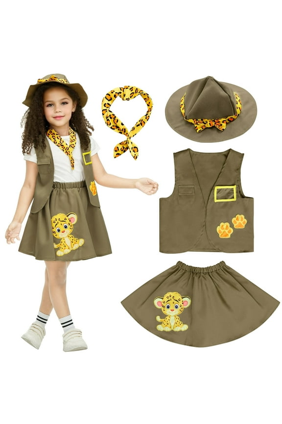 Kids Girls Zoo Keeper Costume Explorering Kit with Safari Vest & Hat 8-10Y