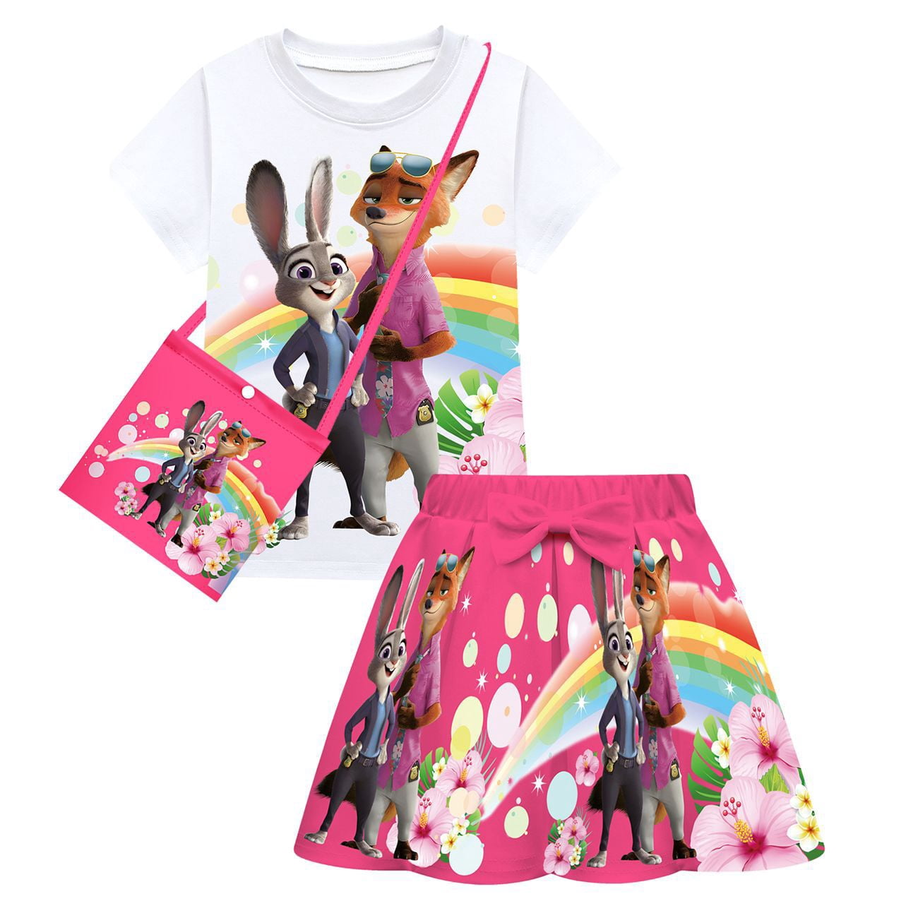 Kids Girls Zootopia2 Anime Cartoon Graphics Printed Costume Skirt Suits ...