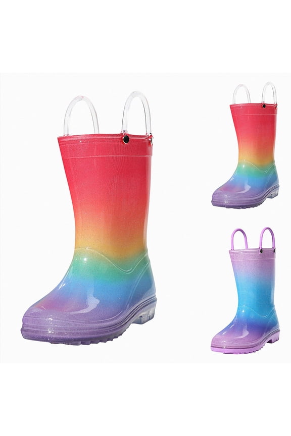 Kids Glitter Rain Boots Toddle Girls Non Slip Rain Shoes with Easy on Handles Slides Sparkly Lightweight Jelly Shoes Light Purple Size 13.5 Little Kid
