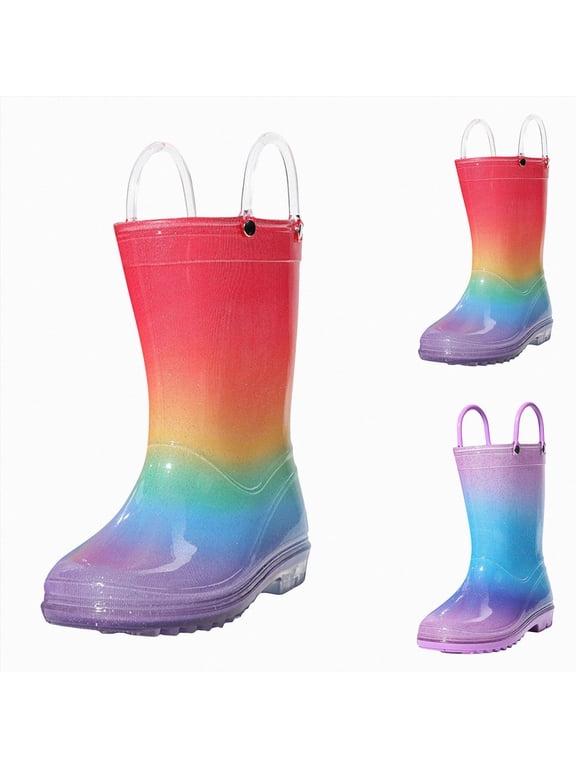 Kids Glitter Rain Boots Toddle Girls Non Slip Rain Shoes with Easy on Handles Slides Sparkly Lightweight Jelly Shoes Watermelon Red Size 11 Little Kid