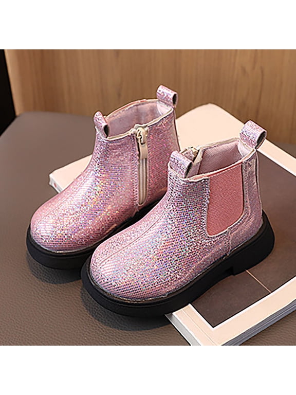 Kids Glitter Side Zip Boots â Comfortable Non Walking Shoes for Toddler Versatile Winter Boots for Girls Boys Daily Play