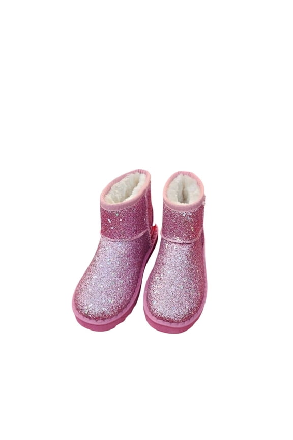 Kids Glittery Pink & Black Faux Fur Lined Mini Boots