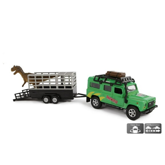 Kids Globe 1:32 Scale Diecast Land Rover Defender with Trailer And One Dinosaur KG520178