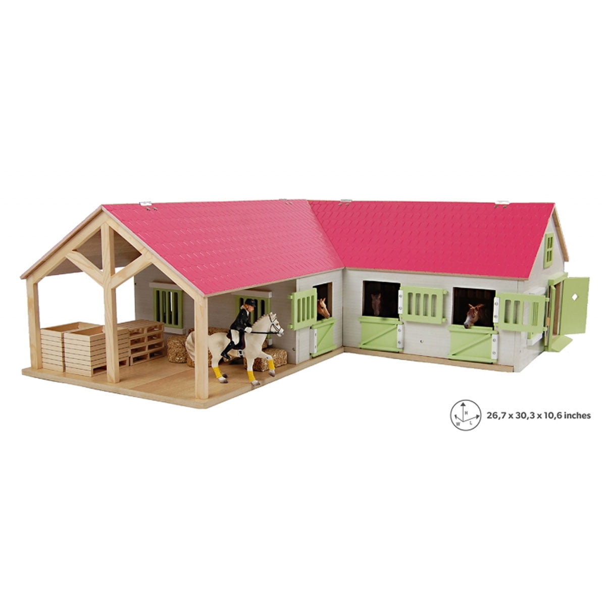 Kids Globe KG610210 1-24 Scale Horse Stable with 4 Boxes Storage and Wash Box Model Train Scenery, Wood, 31.00" x 15.00" x 3.50"