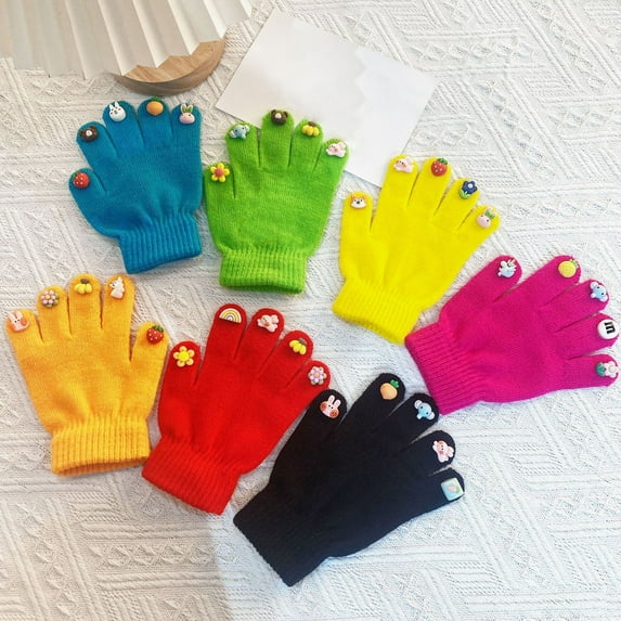 Kids Gloves Cartoon Fingertip Washable Coldproof Winter Thick Knit Boys Children Full Finger Warm Gloves for Cold Month