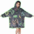 thumbnail image 1 of Kids Glow in The Dark Hooded Blanket Hoodie, Oversized Wearable Blanket for Boys & Girls Flannel Fleece One Size Purple B0P, 1 of 7