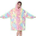 thumbnail image 1 of Kids Glow in The Dark Hooded Blanket Hoodie, Oversized Wearable Blanket for Boys & Girls Flannel Fleece One Size Purple C0P, 1 of 7