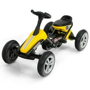 Kids Go Kart, 4-Wheel Pedal Powered Ride On Racer Car for Kids, Boys, Girls, Aged 3-8 Yellow