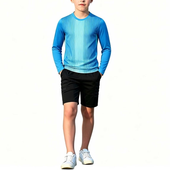 Kids Goalkeeper Uniform, Multicolor Long Sleeve Football Training Set, Soccer Goalie Jersey & Pants For Boys & Girls Sky Blue 11-12 Years