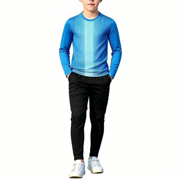 Kids Goalkeeper Uniform, Multicolor Long Sleeve Football Training Set, Soccer Goalie Jersey & Pants For Boys & Girls Sky Blue 9-10 Years
