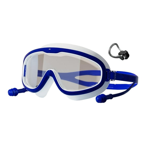 Kids Goggles with Comfort Fabric Strap,nose clip and earplugs Kids Swim Goggles Wide View Anti-Fog/UV No Leaking Swimming Goggles for 3-16