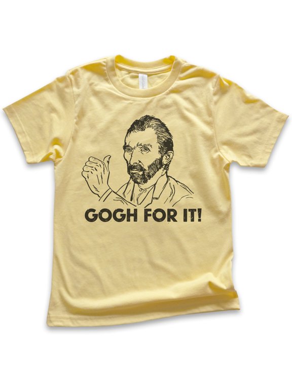 Kids Gogh For It Vincent Van Gogh Shirt, Youth Kids Boy Girl T-Shirt, Artist Funny Art Painting Painter's Tee, Yellow, X-Large