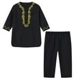thumbnail image 1 of Kids' Gold Thread Embroidery 2-Piece Suit Set, 2026 New Half Button Round Neck Long Sleeve Top and Matching Straight Leg Pants, Formal Occasion Outfit for Boys and Girls - Black, 1 of 7