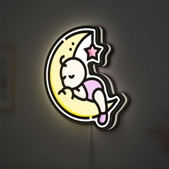 Kids Good Night 3D Novelty Light Box, Moon and Sleep Lamp Decor for Baby Nursery, Lullaby Rooms and Bedtime Spaces (Width 12 inch, 30cm)