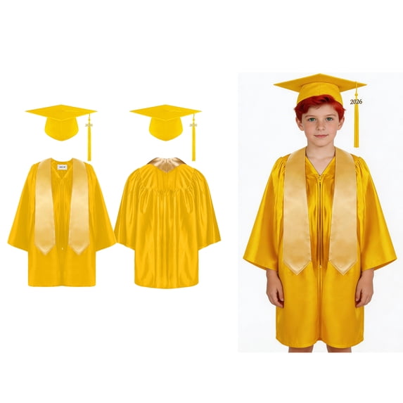 Kids Grad Gowns Kindergarten Graduation Cap and Gown with 2026 Tassel Yellow Graduation Cap and Gown Graduation Photography Outfit 3-4 Years