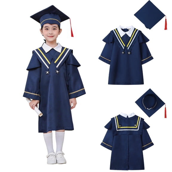 Kids Grad Gowns Prek Graduation Cap and Gown for Kids Navy Graduation Cap and Gown Grade Gift Outfit 5-6 Years