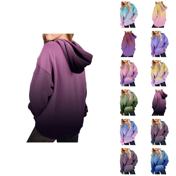 Kids Gradient Color Hoodie Long Sleeve Boys Girls Hooded Sweatshirt with Pockets Children Pullover Tops